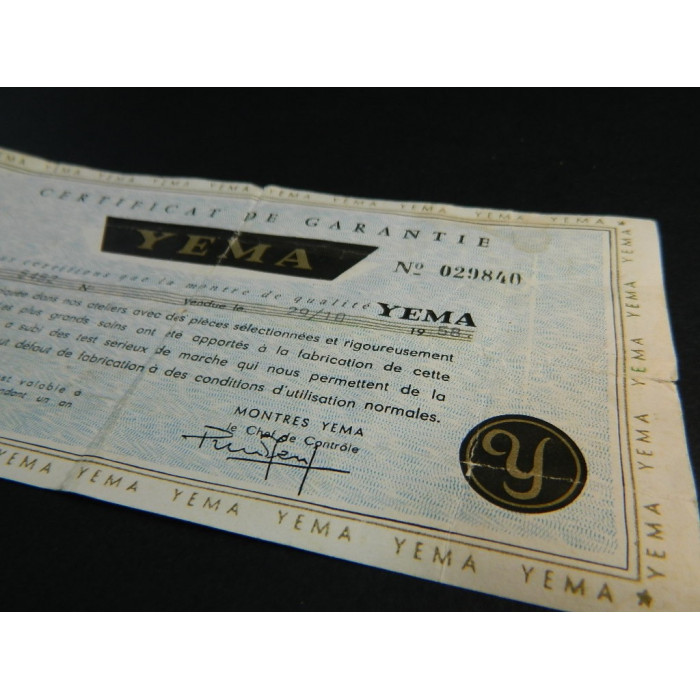 Yema Certificat de garantie 1958