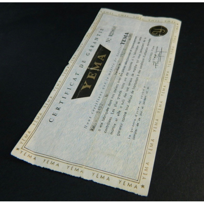 Yema Certificat de garantie 1958