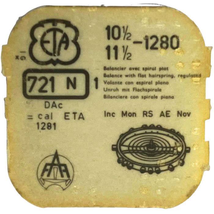 ETA 1280 - 721N Balancier avec spiral plat (à l'unité) - Balance with flat hairspring regulated (per unit)