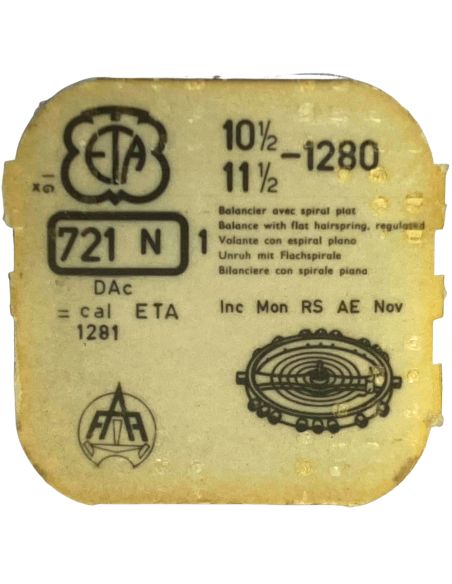 ETA 1280 - 721N Balancier avec spiral plat (à l'unité) - Balance with flat hairspring regulated (per unit)