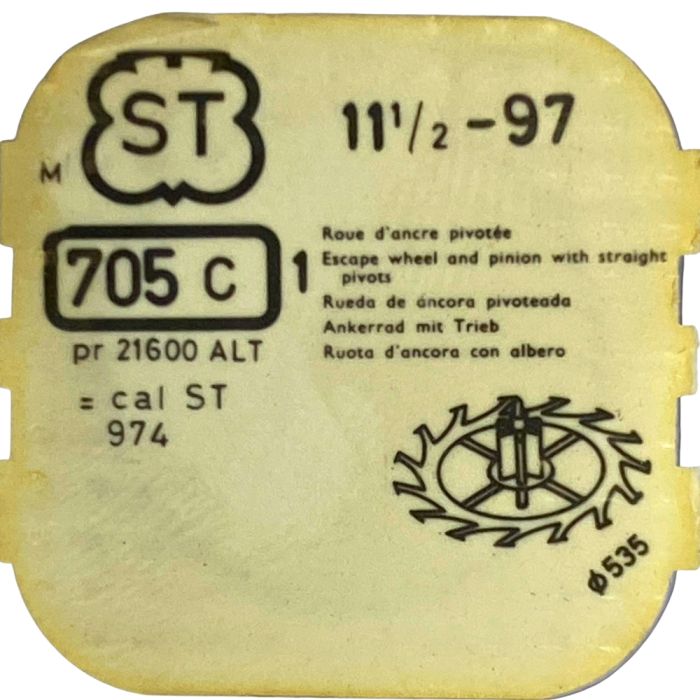 ST 97 - 705 Roue d'ancre pivotée (à l'unité) - Escape wheel and pinion with straight pivots (per unit)
