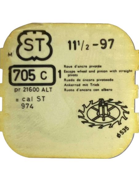 ST 97 - 705 Roue d'ancre pivotée (à l'unité) - Escape wheel and pinion with straight pivots (per unit)