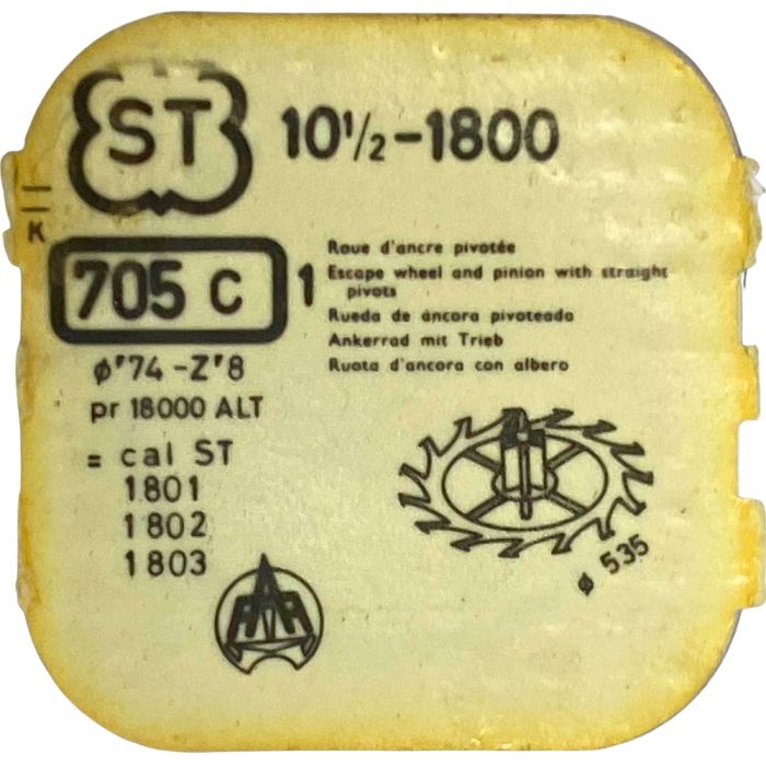 ST 1800 - 705 Roue d'ancre pivotée (à l'unité) - Escape wheel and pinion with straight pivots (per unit)
