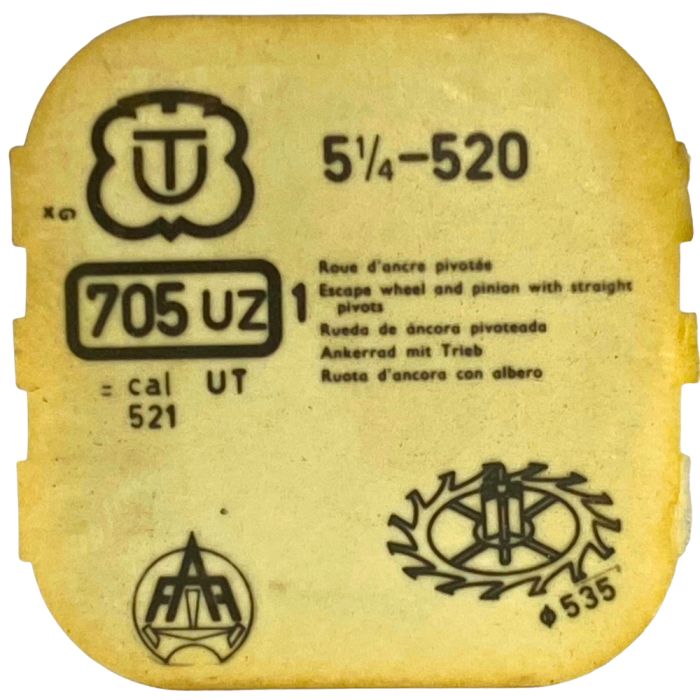 Unitas 520 - 705 Roue d'ancre pivotée (à l'unité) - Escape wheel and pinion with straight pivots (per unit)
