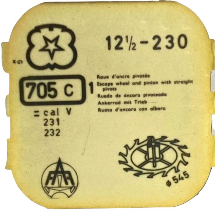 Venus 230 - 705 Roue d'ancre pivotée (à l'unité) - Escape wheel and pinion with straight pivots (per unit)