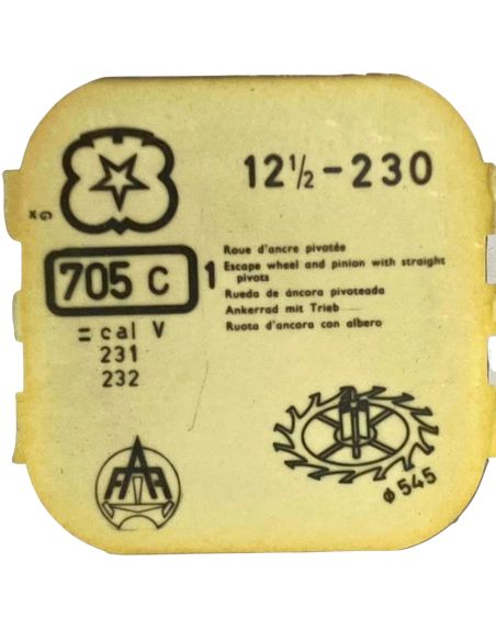 Venus 230 - 705 Roue d'ancre pivotée (à l'unité) - Escape wheel and pinion with straight pivots (per unit)