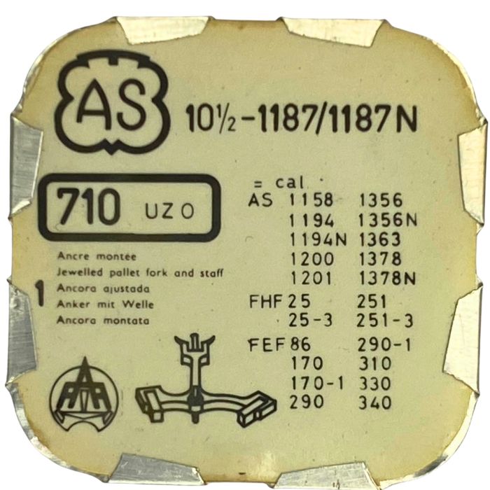 AS 1187/1187N - 710 Ancre montée (à l'unité) - Jewelled pallet fork and staff (per unit)