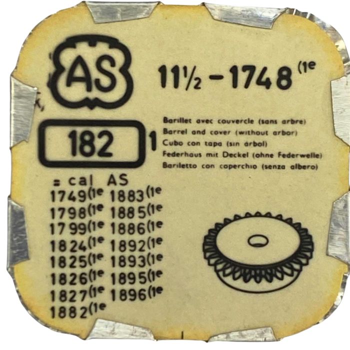 AS 1748 - 182 barillet avec couvercle (sans arbre) (à l'unité) - Barrel and cover (without arbor) (per unit)