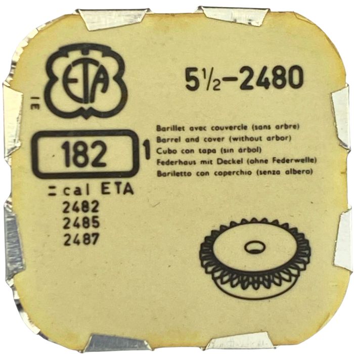 ETA 2480 - 182 barillet avec couvercle (sans arbre) (à l'unité) - Barrel and cover (without arbor) (per unit)