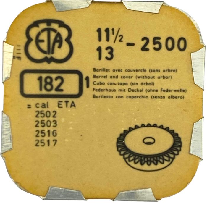ETA 2500 - 182 barillet avec couvercle (sans arbre) (à l'unité) - Barrel and cover (without arbor) (per unit)
