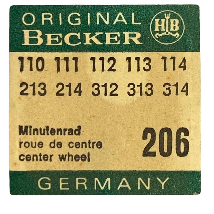 Becker 110 - 206 Roue de centre percée sans chaussée (à l'unité) - Center wheel and pinion drilled without cannon pinion (per un