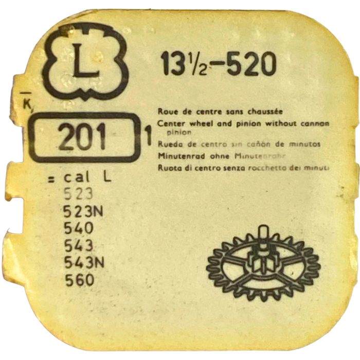 Landeron 520 - 201 Roue de centre sans chaussée (à l'unité) - Center wheel and pinion without cannon pinion (per unit)