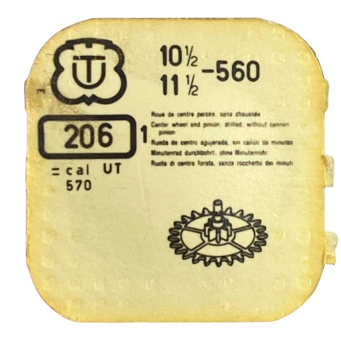 Unitas 560 - 206 Roue de centre percée sans chaussée (à l'unité) - Center wheel and pinion drilled without cannon pinion (per un