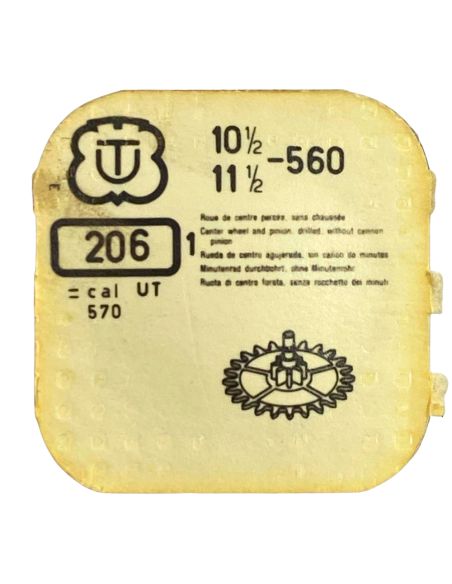 Unitas 560 - 206 Roue de centre percée sans chaussée (à l'unité) - Center wheel and pinion drilled without cannon pinion (per un