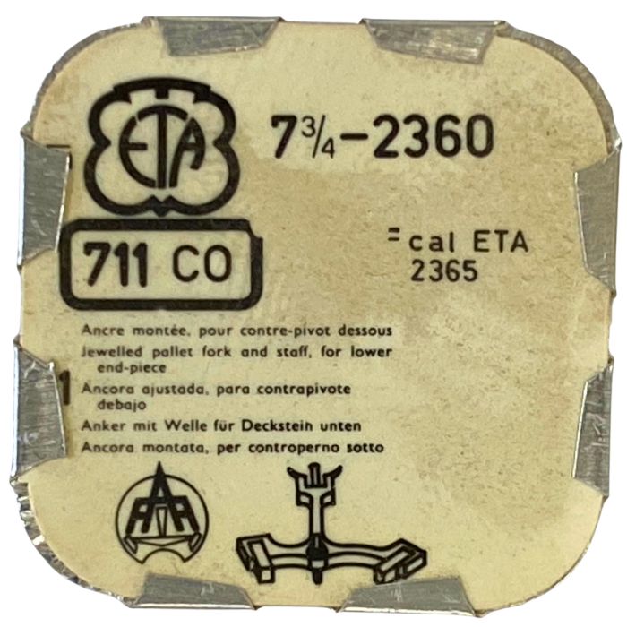 ETA 2360 - 711 Ancre montée pour contre pivot dessous (à l'unité) - Jewelled pallet fork and staff for lower end piece (per unit