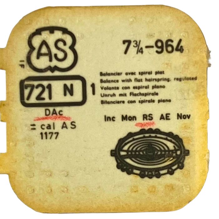 AS 964 - 721 Balancier avec spiral plat (à l'unité) - Balance with flat hairspring regulated (per unit)