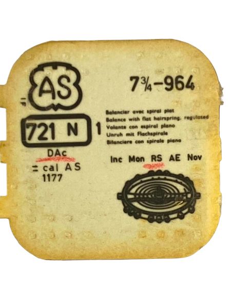 AS 964 - 721 Balancier avec spiral plat (à l'unité) - Balance with flat hairspring regulated (per unit)
