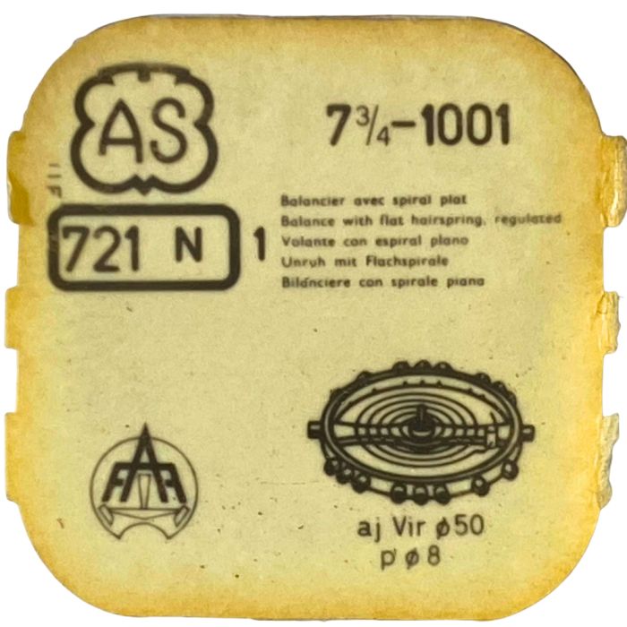AS 1001 - 721 Balancier avec spiral plat (à l'unité) - Balance with flat hairspring regulated (per unit)