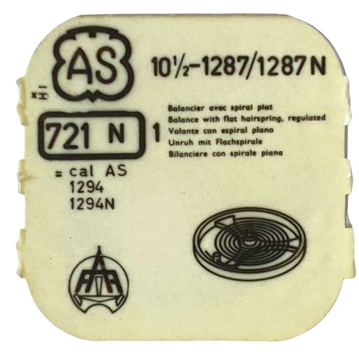 AS 1287/1287N - 721 Balancier avec spiral plat (à l'unité) - Balance with flat hairspring regulated (per unit)