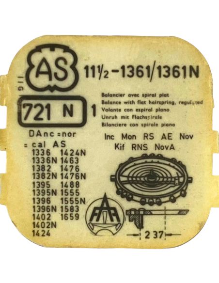 AS 1361/1361N - 721 Balancier avec spiral plat (à l'unité) - Balance with flat hairspring regulated (per unit)