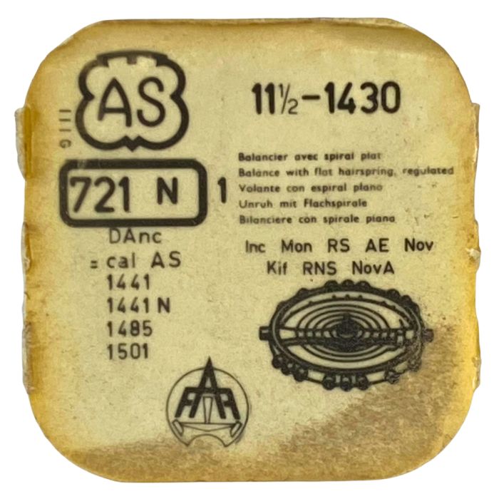 AS 1430 - 721 Balancier avec spiral plat (à l'unité) - Balance with flat hairspring regulated (per unit)