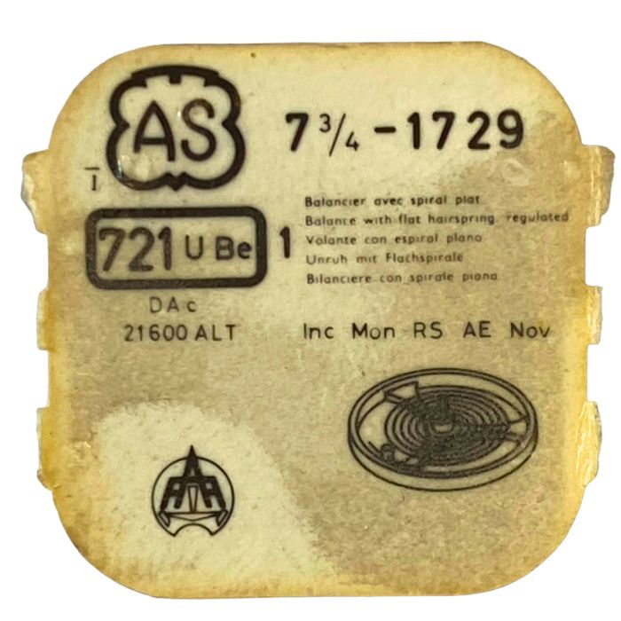 AS 1729 - 721 Balancier avec spiral plat (à l'unité) - Balance with flat hairspring regulated (per unit)