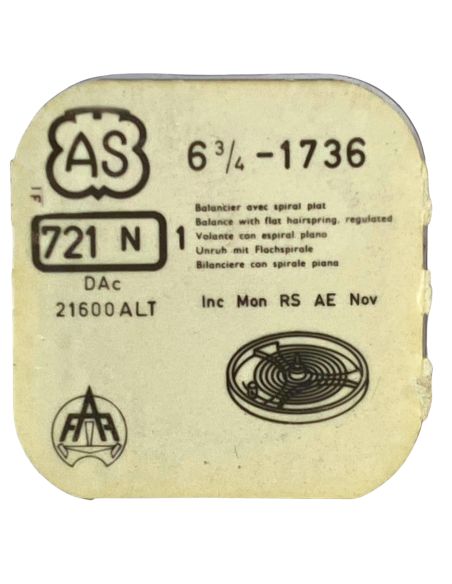 AS 1736 - 721 Balancier avec spiral plat (à l'unité) - Balance with flat hairspring regulated (per unit)