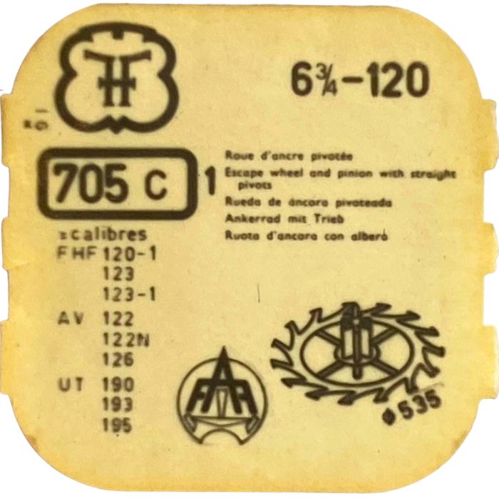 FHF 120 - 705 Roue d'ancre pivotée (à l'unité) - Escape wheel and pinion with straight pivots (per unit)