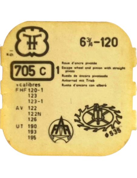 FHF 120 - 705 Roue d'ancre pivotée (à l'unité) - Escape wheel and pinion with straight pivots (per unit)