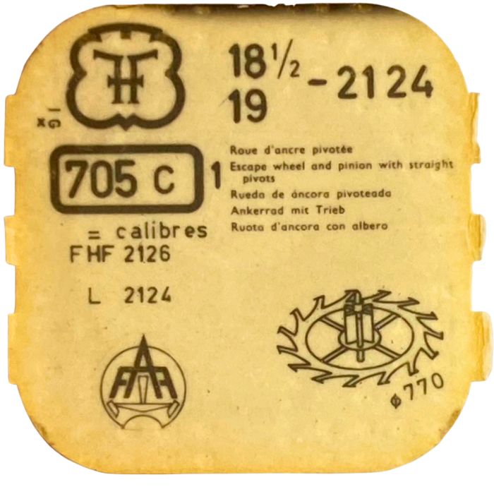 FHF 2124 - 705 Roue d'ancre pivotée (à l'unité) - Escape wheel and pinion with straight pivots (per unit)