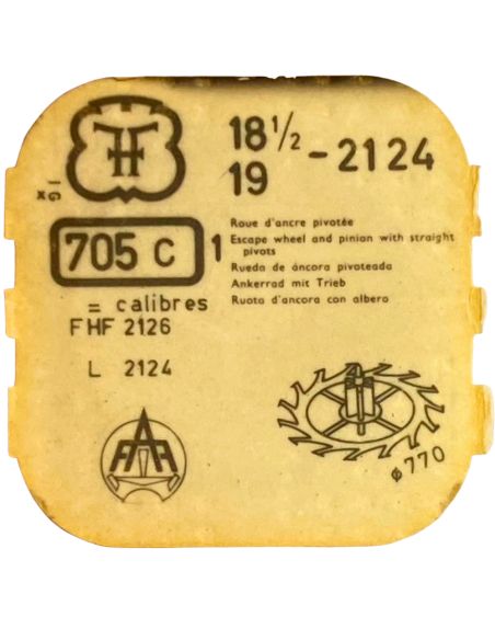 FHF 2124 - 705 Roue d'ancre pivotée (à l'unité) - Escape wheel and pinion with straight pivots (per unit)