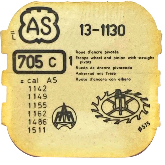 AS 1130 - 705 Roue d'ancre pivotée (à l'unité) - Escape wheel and pinion with straight pivots (per unit)