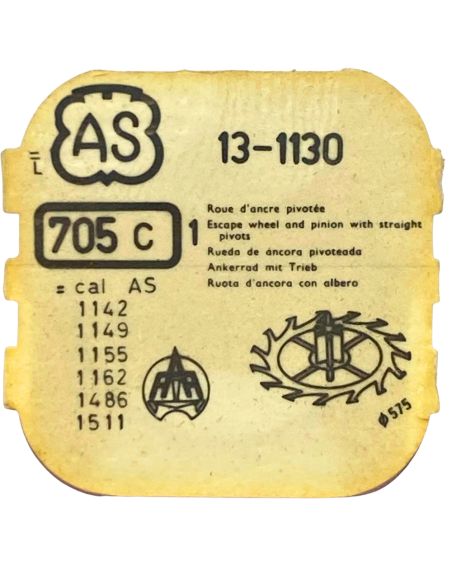 AS 1130 - 705 Roue d'ancre pivotée (à l'unité) - Escape wheel and pinion with straight pivots (per unit)