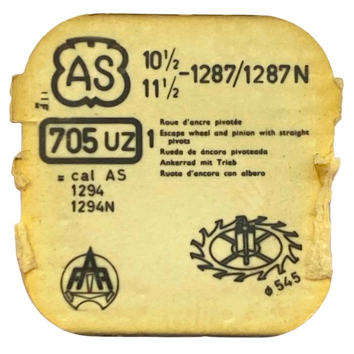 AS 1287/1287N - 705 Roue d'ancre pivotée (à l'unité) - Escape wheel and pinion with straight pivots (per unit)