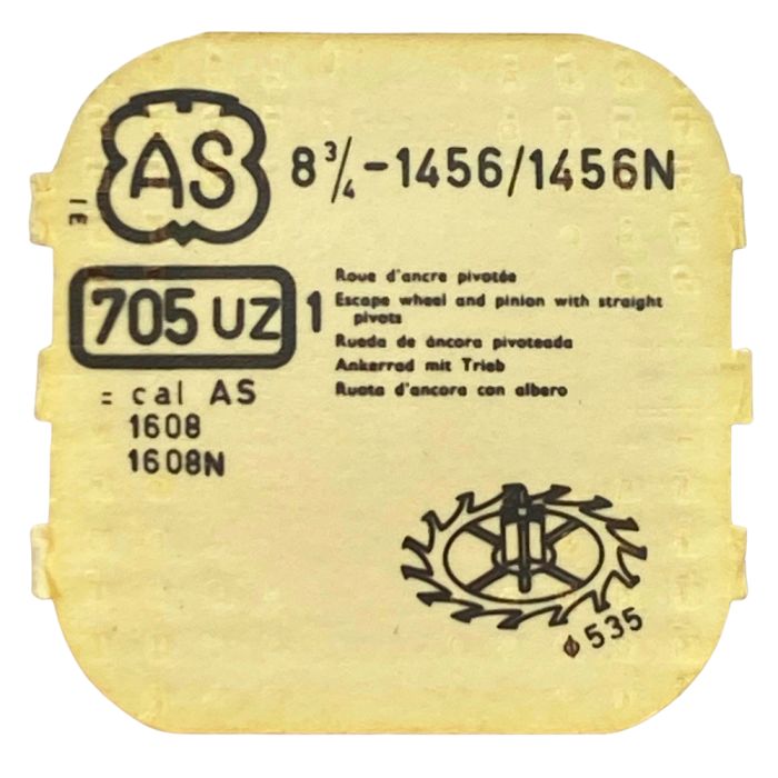 AS 1456/1456N - 705 Roue d'ancre pivotée (à l'unité) - Escape wheel and pinion with straight pivots (per unit)