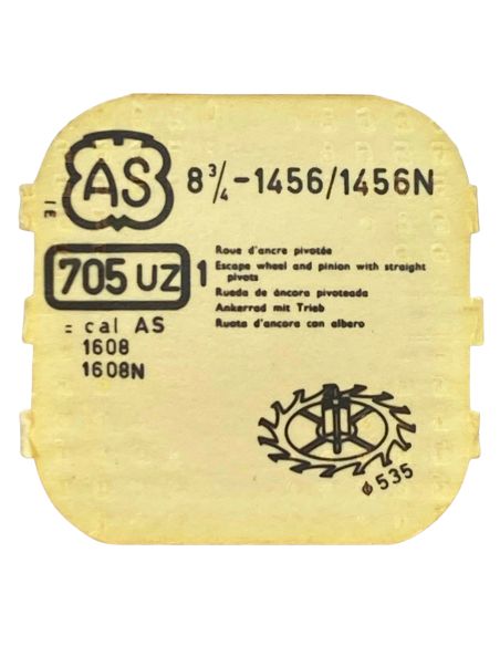 AS 1456/1456N - 705 Roue d'ancre pivotée (à l'unité) - Escape wheel and pinion with straight pivots (per unit)