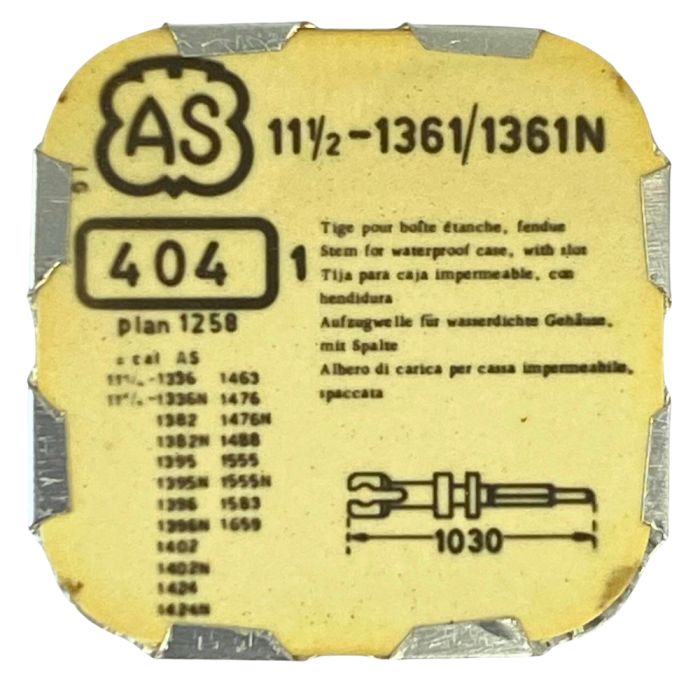 AS 1361/1361N - 404 Tige pour boite étanche (partie mouvement) (à l'unité) - Stem for waterproof case (movement portion) (per un