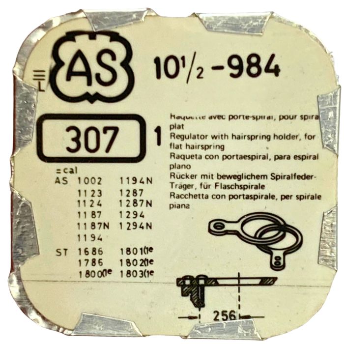 AS 984 - 307 Raquette avec porte-piton mobile pour spiral plat (à l'unité) - Regulator with adjustable stud holder for flat hair