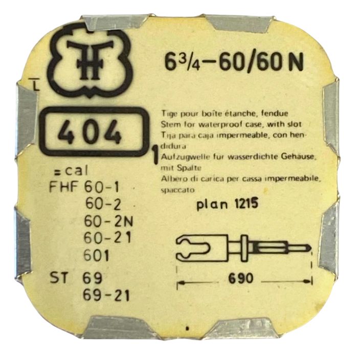 FHF 60/60N - 404 Tige pour boite étanche (partie mouvement) (à l'unité) - Stem for waterproof case (movement portion) (per unit)