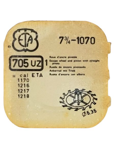ETA 1070 - 705 Roue d'ancre pivotée (à l'unité) - Escape wheel and pinion with straight pivots (per unit)