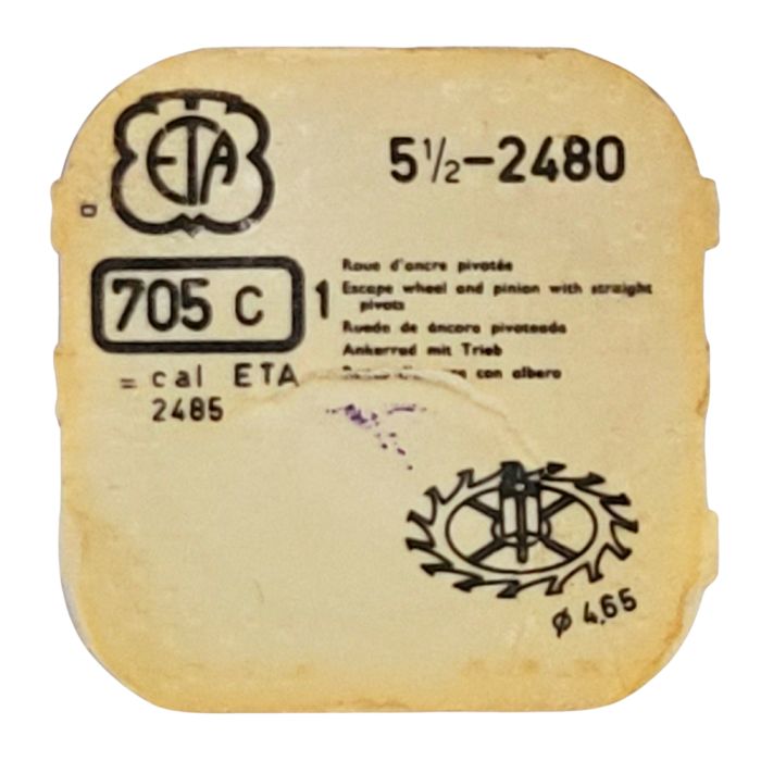 ETA 2480 - 705 Roue d'ancre pivotée (à l'unité) - Escape wheel and pinion with straight pivots (per unit)