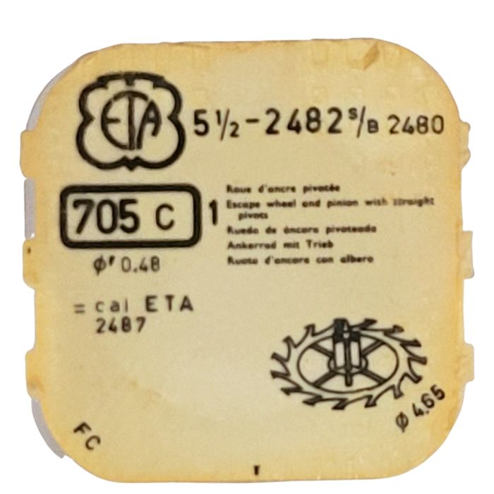 ETA 2482 - 705 Roue d'ancre pivotée (à l'unité) - Escape wheel and pinion with straight pivots (per unit)