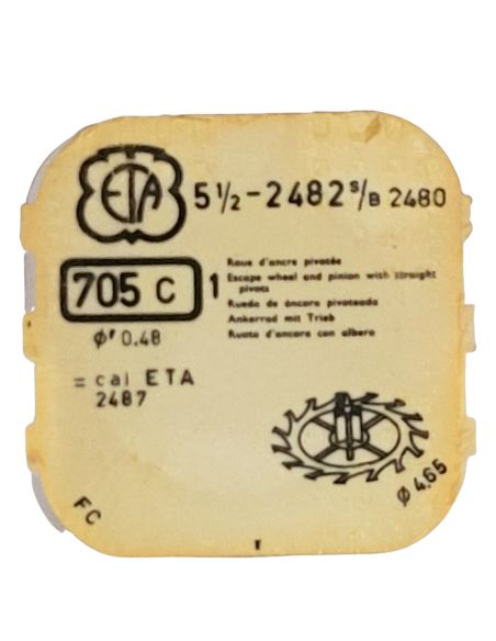 ETA 2482 - 705 Roue d'ancre pivotée (à l'unité) - Escape wheel and pinion with straight pivots (per unit)
