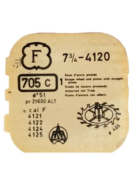 Felsa 4120 - 705 Roue d'ancre pivotée (à l'unité) - Escape wheel and pinion with straight pivots (per unit)