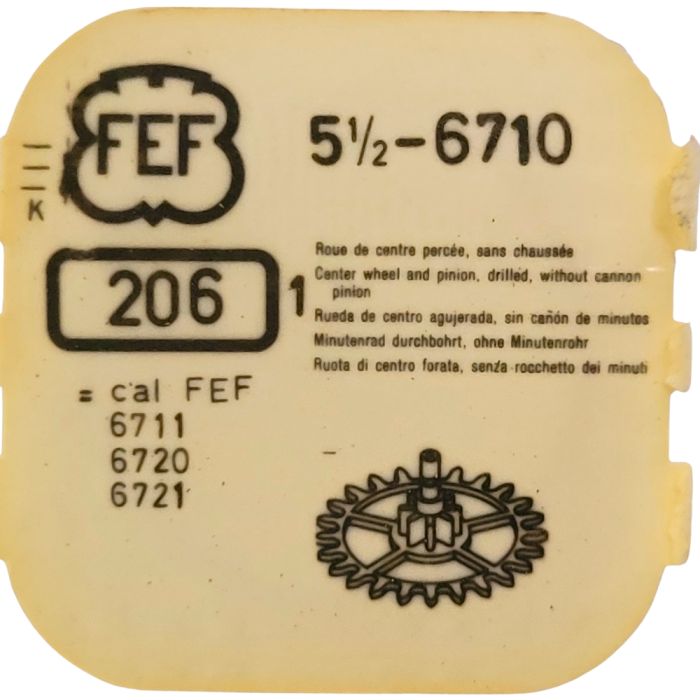 FEF 6710 - 206 Roue de centre percée sans chaussée (à l'unité) - Center wheel and pinion drilled without cannon pinion (per unit