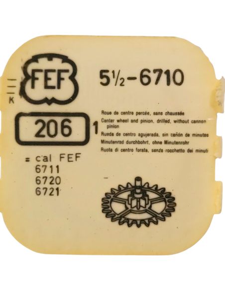 FEF 6710 - 206 Roue de centre percée sans chaussée (à l'unité) - Center wheel and pinion drilled without cannon pinion (per unit