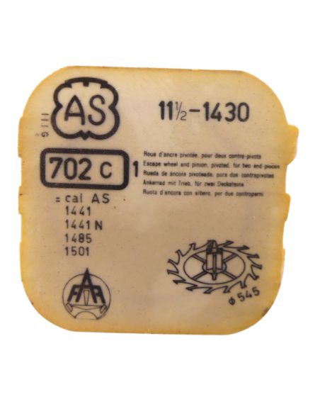 AS 1430 702 Roue d'ancre pivotée pour deux contre-pivots - Escape wheel and pinion pivoted for two end-pieces