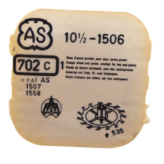 AS 1506 42 Roue d'ancre pivotée pour deux contre-pivots - Escape wheel and pinion pivoted for two end-pieces