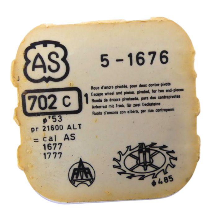 AS 1676 702 Roue d'ancre pivotée pour deux contre-pivots - Escape wheel and pinion pivoted for two end-pieces