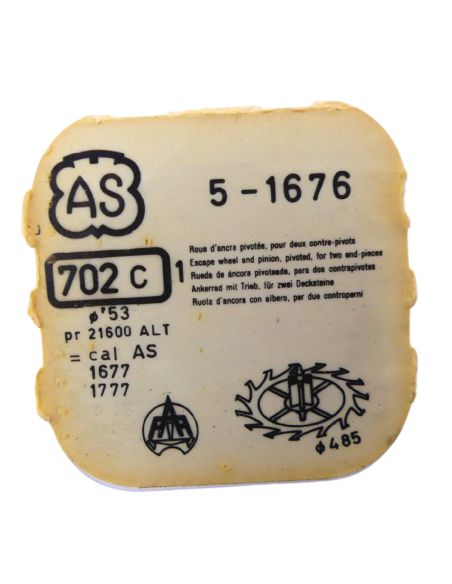 AS 1676 702 Roue d'ancre pivotée pour deux contre-pivots - Escape wheel and pinion pivoted for two end-pieces
